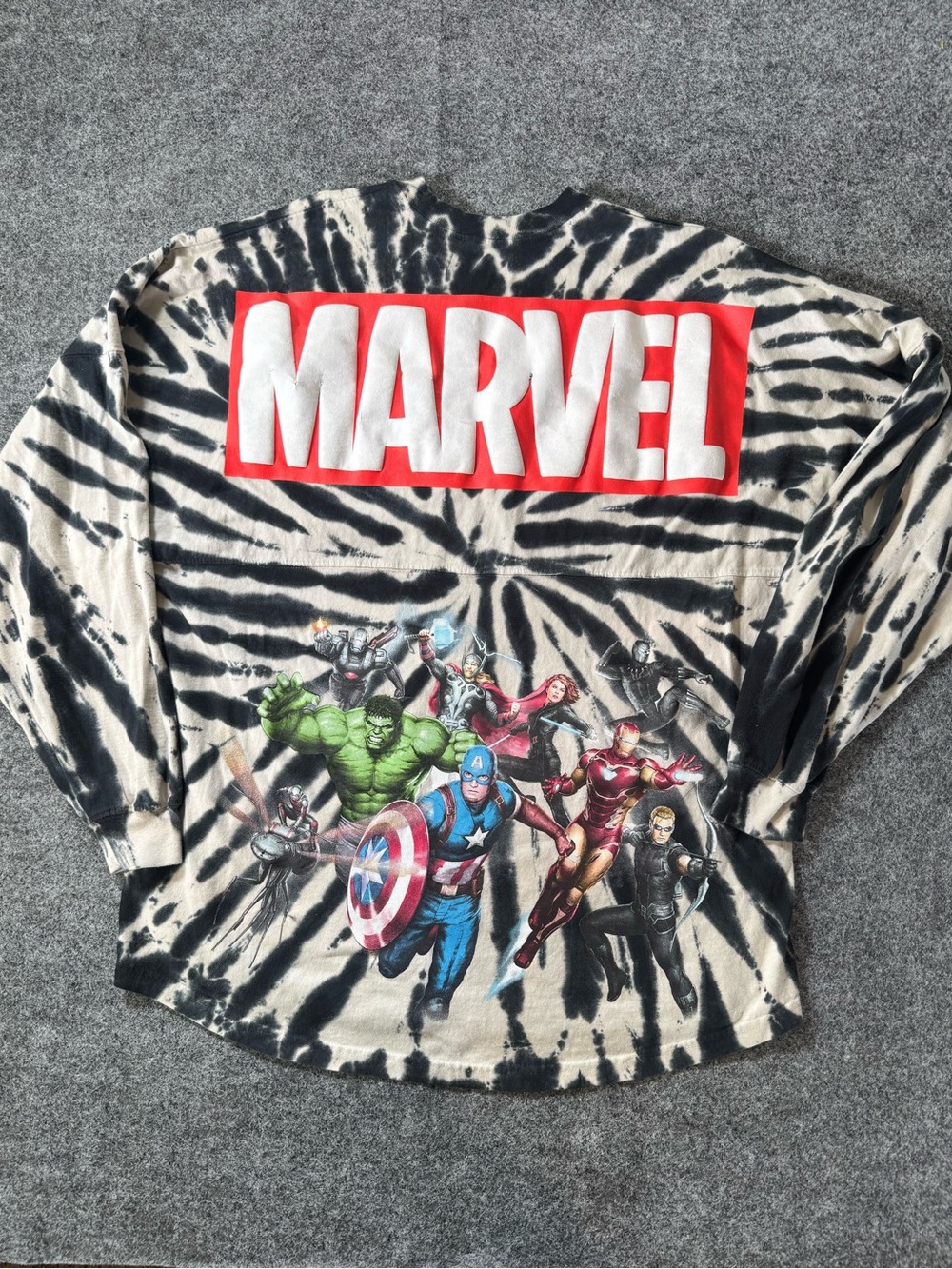 Disney Spirit Jersey Adult L Black Tie Dye Marvel Avengers Iron Man Captain